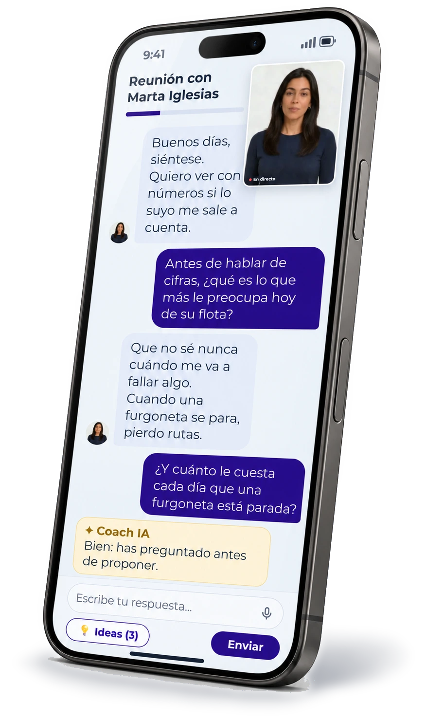Práctica desde el móvil: conversación con un personaje generado con IA y comentario del coach